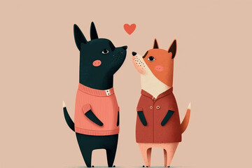 Valentines couple of cute dogs in love, generative ai