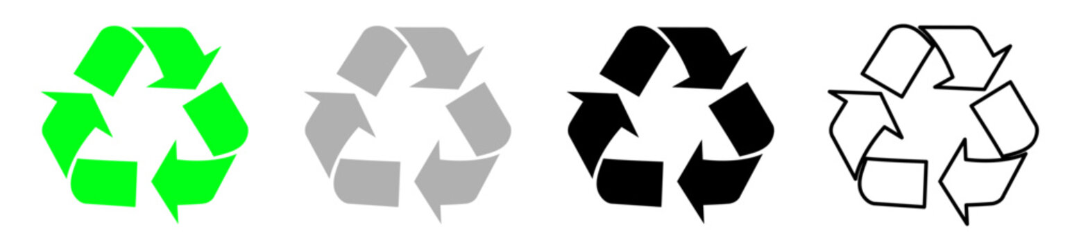 Rcycling arrows set on transparent background. Recycling icons. 