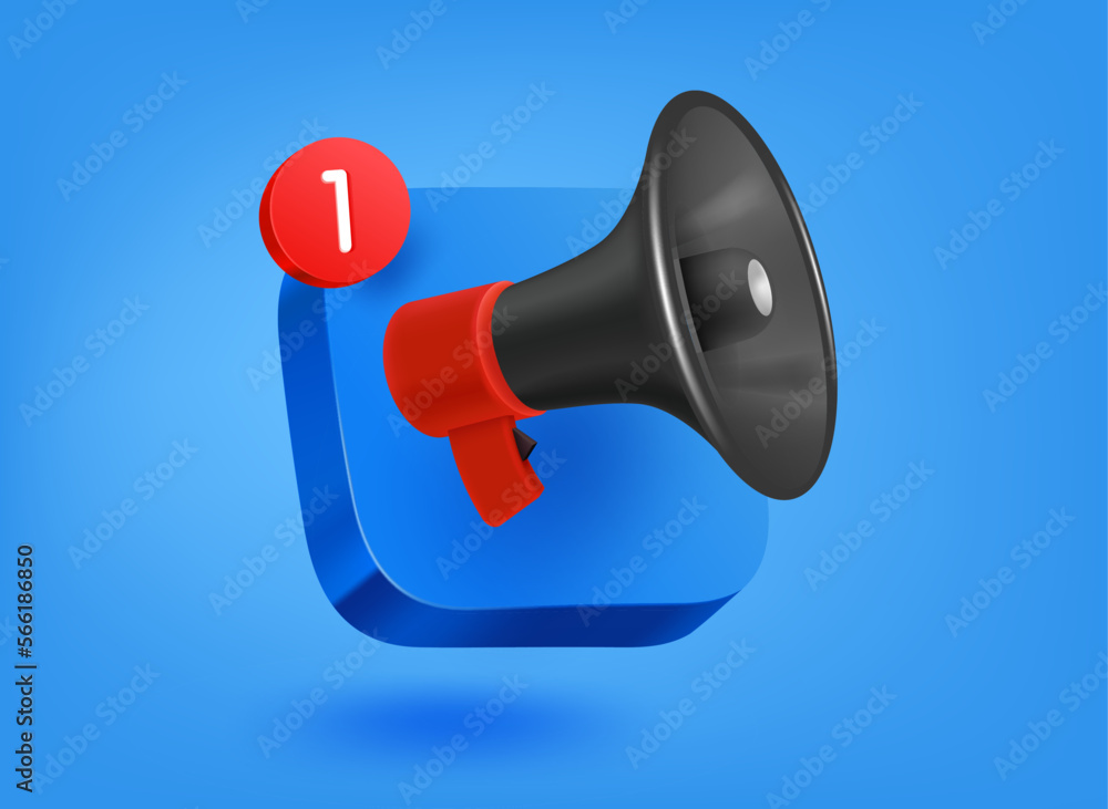 Poster Announcement app concept. 3d vector mobile application icon with notification