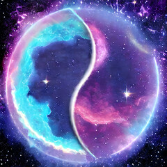 Yin Yang - Das endlose Universum in leuchtenden Farben. Ai generiertes Poster