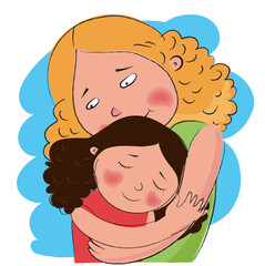 Mother and daughter hug. Illustration