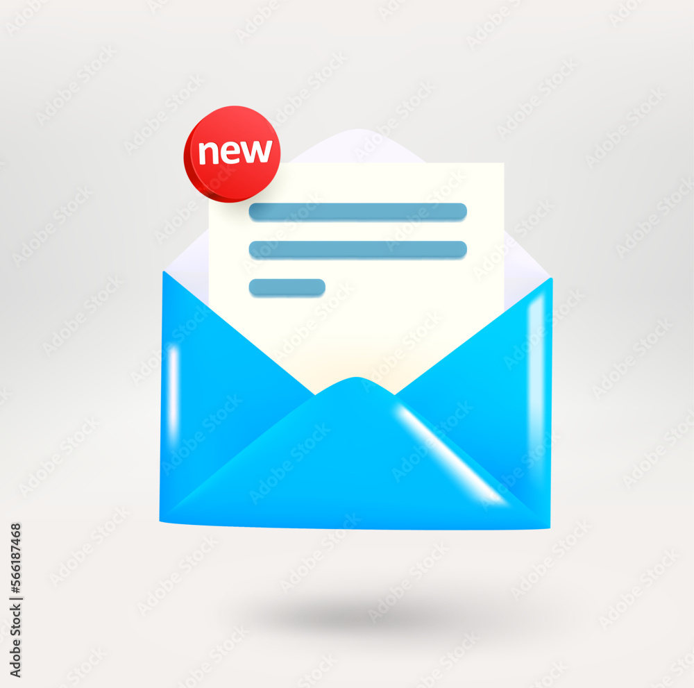 Poster Receiving mail with a new message label. 3d vector icon isolated on white background