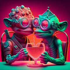 Valentine´s day, AI Generated, happy aliens in love.