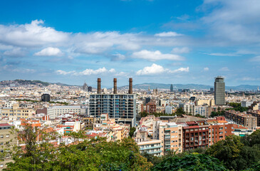 Blick vom Palau Nacional auf den Stadtkern von Barcelona, Katalonien, Spanien