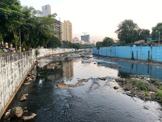 A polluted stretch with of the Dahisar river flowing in an industrial suburb of the city.