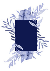 Navy blue watercolor floal frame