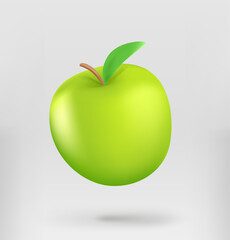 Freen apple falling down. 3d vector illustration