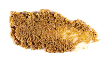 Olive green spread in extra virgin olive oil isolated on white, top view  