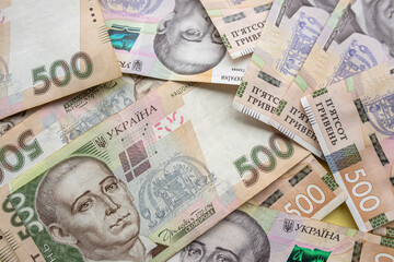 Fototapeta na wymiar 500 Ukrainian national currency bills as finance background, salary
