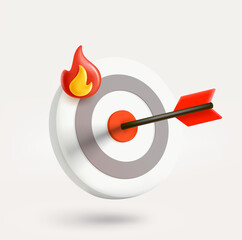 Darts with flame symbol. 3d vector icon isolated on white background