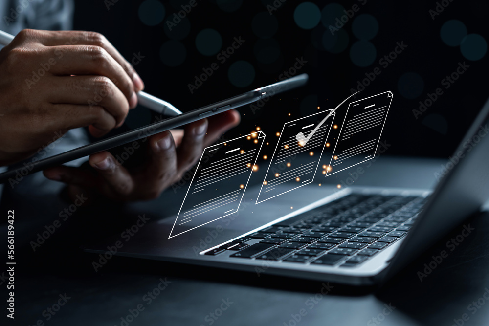 Aufkleber Document Management System, online documentation database and process automation to efficiently manage files, knowledge and documentation in enterprise with ERP. Corporate business technology, DMS