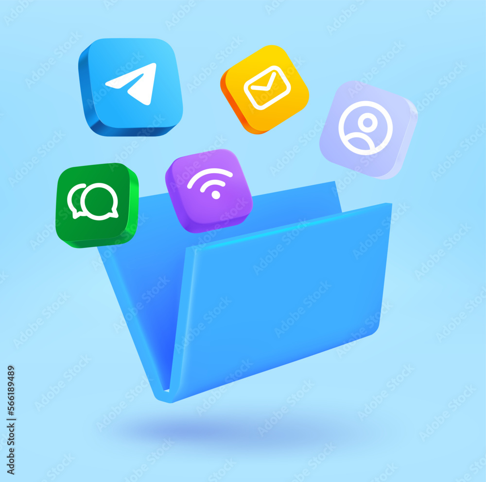 Aufkleber open folder with apps icons. 3d vector illustration
