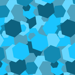 Fototapeta na wymiar Vector seamless geometric pattern of blue monochrome polygons superimposed on each other