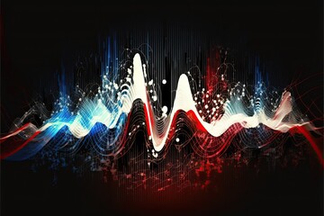Plakat Abstract background with equalizer effect. Neon lights. Sound wave. Event flayer. Dance party. Generative AI