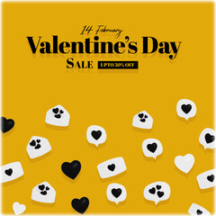 Yellow Valentine's day post with cute love heart, chat bubbles and letters