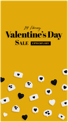 Yellow Valentine's day story with cute love heart, chat bubbles and letters