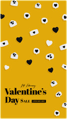 Yellow Valentine's day vertical background with cute love heart, chat bubbles and letters