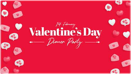 Valentine's invitation card with cute love heart, chat bubbles and letters