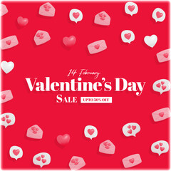 Valentine's day sale background with cute love heart, chat bubbles and letters