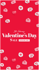 valentines day sale banner with cute love heart, chat bubbles and letters