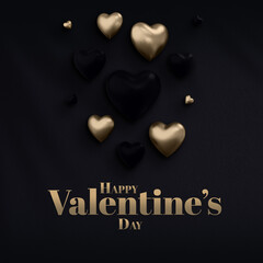 Valentine's Day background with gold and black hearts