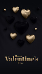 Valentine's Day story background with gold and black hearts