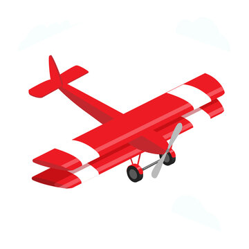 Biplane airplane isometric PNG illustration with transparent background