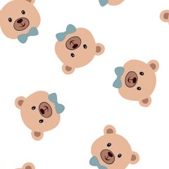 Cute baby bear with bow tie seamless fabric design pattern