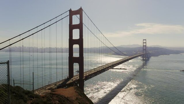 View of the Golden Gate Bridge in the early morning.