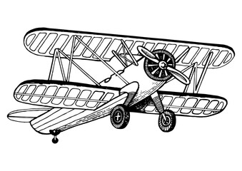Old airplane biplane engraving PNG illustration with transparent background
