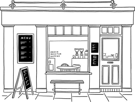 Shop front sketch Restaurant Small Business Hand drawn line art illustration