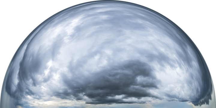 Halber Globus mit aufziehendem Unwetter und wirbelnde Schauerbewölkung, freigestellt

