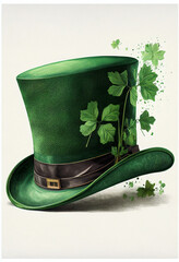 Green top hat and clover leaves - symbol of St. Patrick's Day. AI generated
