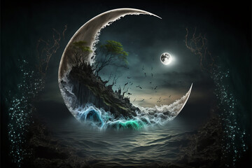 Mystical moon on the water