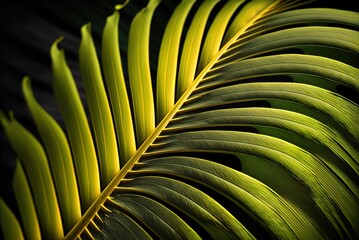 Plakat Image of a palm leaf, zoomed in, showing its yellow-green coloration Generative AI