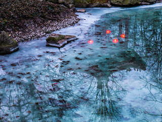 Chinese gazebo in the park. Ice lake