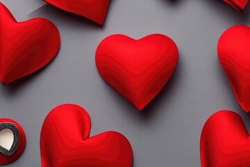 Red hearts on grey background - Illustration, romantic, valentine, love