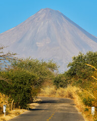 Colima volcano on a clear day with blue skies