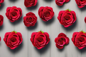 Red roses laying on wooden background - Illustration, romantic, valentine, love