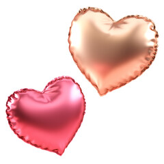 Two heart balloons isolated on a transparent background. Cut out object in 3D illustration with Valentines and love concept
