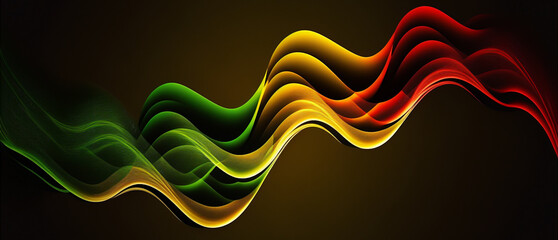 Abstract Black History Month background. Various geometric waves of red yellow green color. Banner. Generative AI.