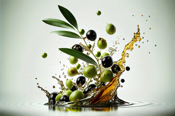 Image of Olive Oil Flavored with Spices is Poured Over Hot Green Olives on White Background AI Generative printed on Printed Glass Splashbacks