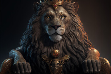 A lion wearing a crown in the old castle. Generative AI