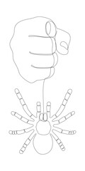 One continuous line of hand holding spider. Thin Line Illustration vector concept. Contour Drawing Creative ideas.