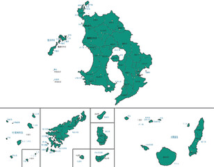 鹿児島県　地図　緑色　イラスト