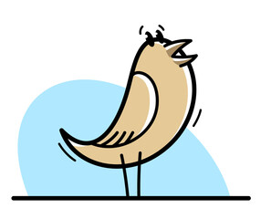 Little cute bird standing and singing birdsong funny cartoon flat vector illustration isolated on white.