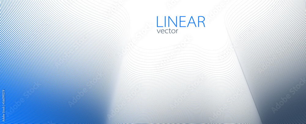 Poster blue lines in 3d perspective vector abstract background, dynamic linear minimal design, wave lied pa