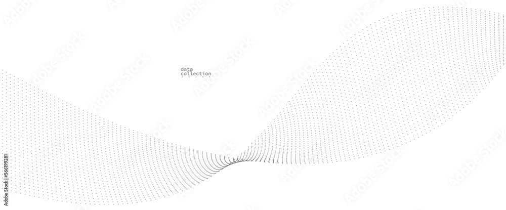 Poster grey dots in motion vector abstract background, particles array wavy flow, curve lines of points in 