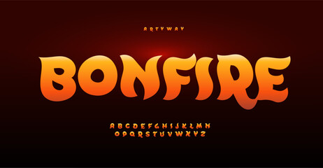 Magic bonfire alphabet, cartoon flame letters, lovable font for barbecue, pizzeria, fried food logo, playful design. Vector typographic design. © artyway