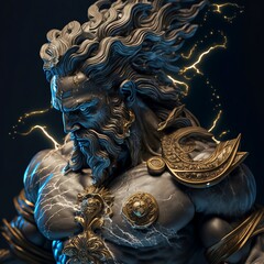 Zeus with lightning, Generative Ai - obrazy, fototapety, plakaty